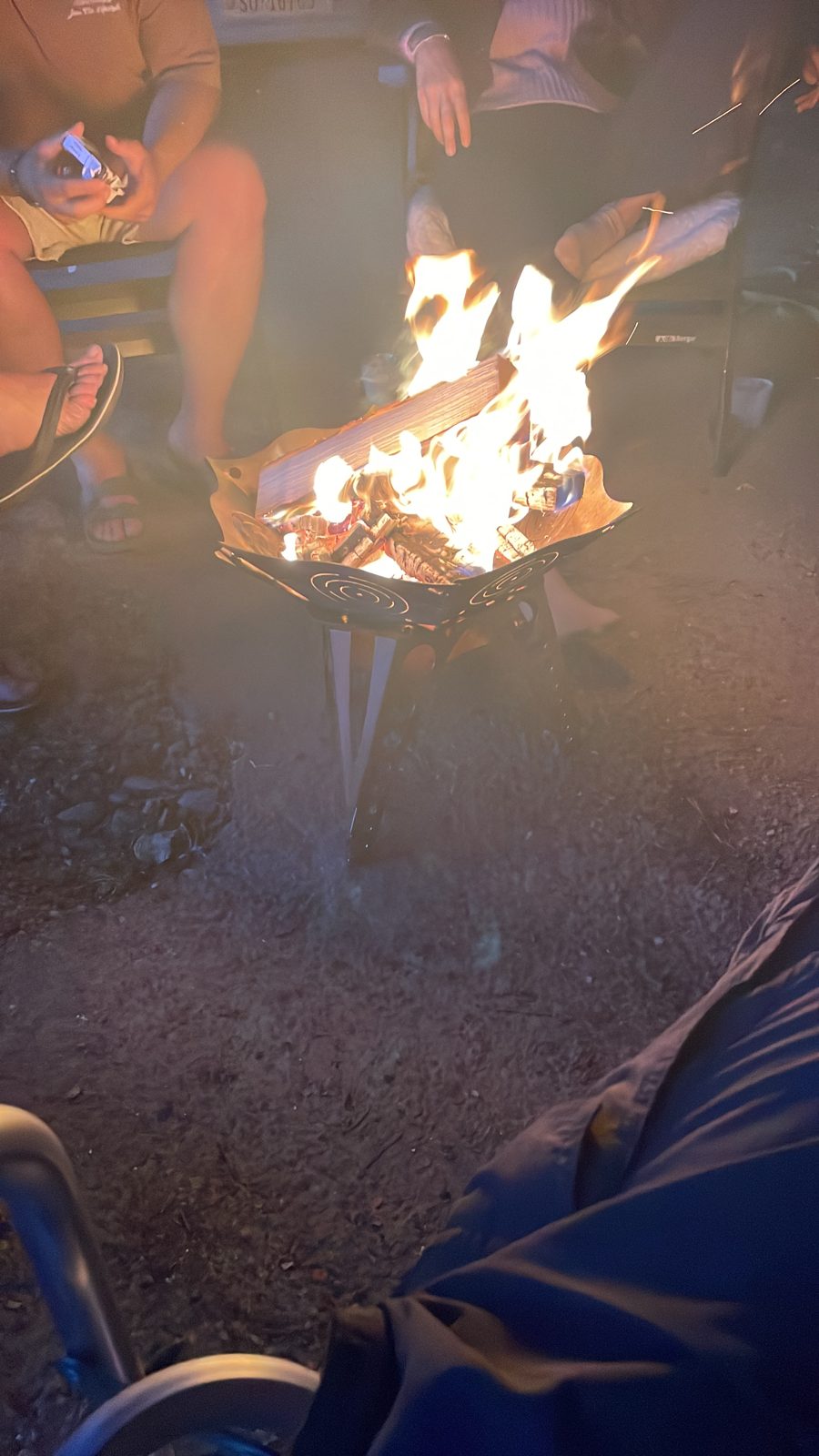 A campfire at night