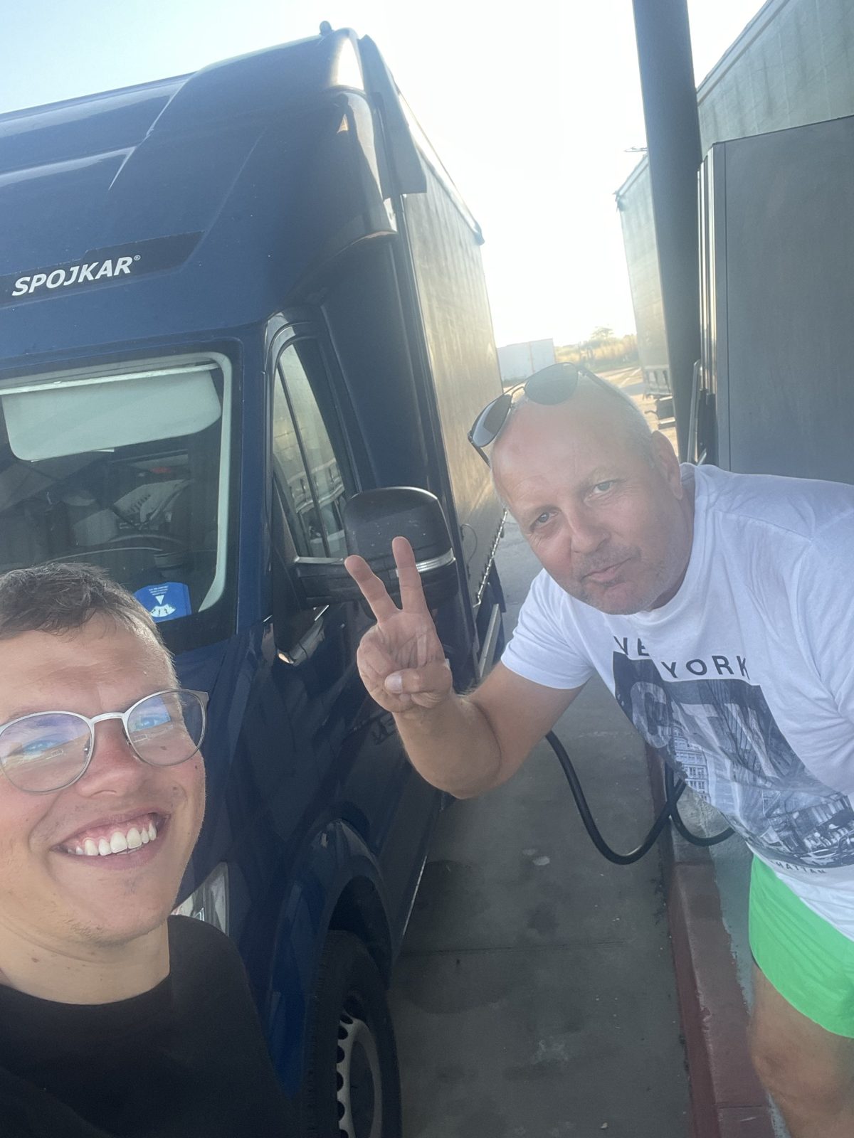 Selfie with Egis, a Lithuanian truck driver, in front of his truck
